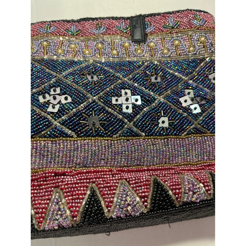 VTG Hand Beaded Patchwork Floral Sequin Evening Clutch Bag Women Multicolor Boho